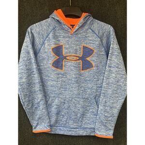 Boys Under Armour UA Storm Hoodie Sweatshirt Heathered Blue And Orange Sz Yxl
